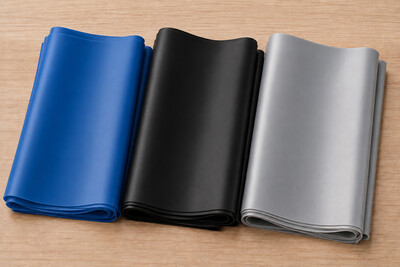 Exercise bands in the colors of blue, black and silver